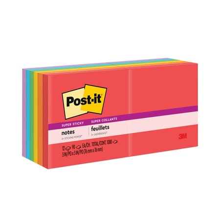 POST-IT Note, Super Sticky, Ne, PK12 654-12SSAN